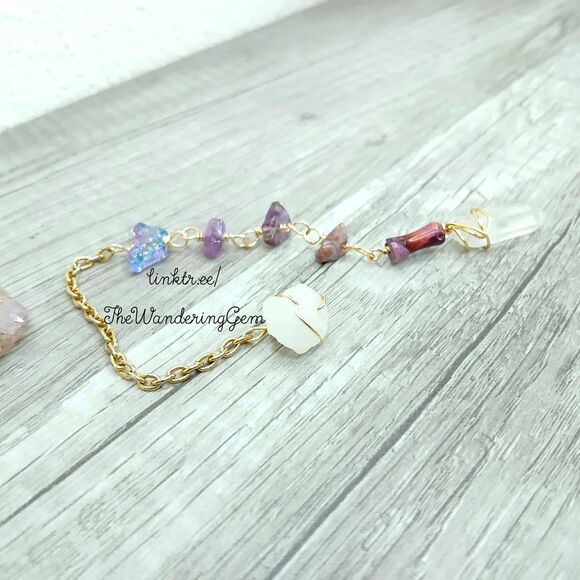 Amethyst & Quartz Crystal Beaded Dowsing Pendulum, Butterfly Purple 7.5" - Picture 4 of 5